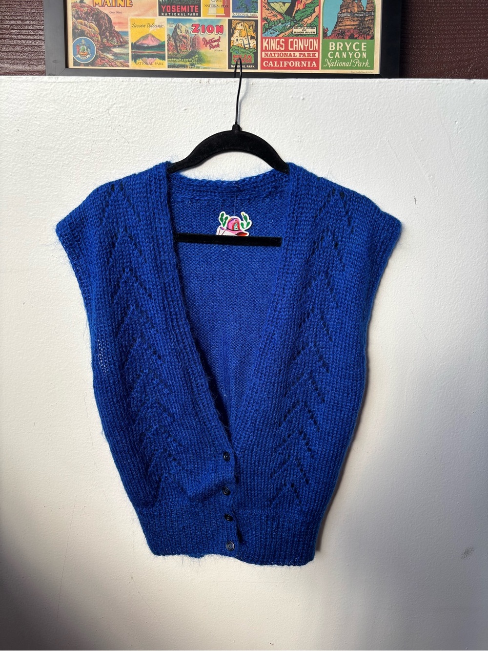 Royal blue Vintage-Style Blue Knit Buttonfront Women's Sweater Vest